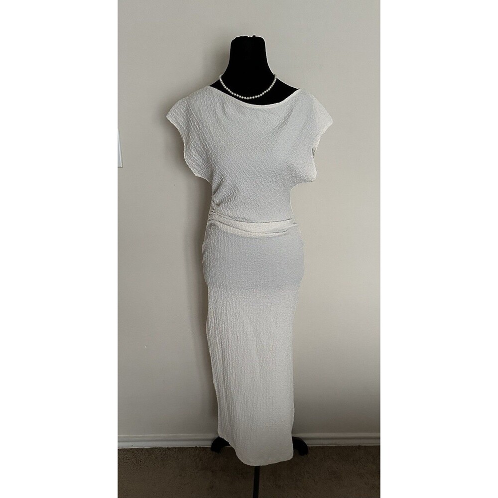 H&M Elegant Ivory White Textured Ruched Midi Dress Size XS Women’s NWT